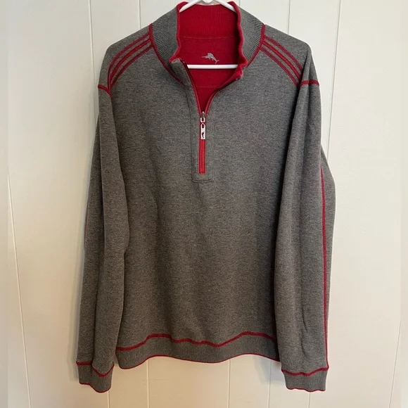 Tommy Bahama reversible half a zip sweater, red and gray size L - Picture 4 of 4
